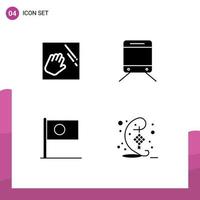 4 Universal Solid Glyphs Set for Web and Mobile Applications cleaning bangladesh housekeeping travel flag Editable Vector Design Elements