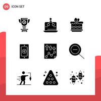 Pack of 9 Universal Glyph Icons for Print Media on White Background. vector