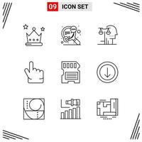 9 Icons Line Style. Grid Based Creative Outline Symbols for Website Design. Simple Line Icon Signs Isolated on White Background. 9 Icon Set. vector