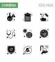 Coronavirus 2019nCoV Covid19 Prevention icon set incident stethoscope cleaning medical healthcare viral coronavirus 2019nov disease Vector Design Elements