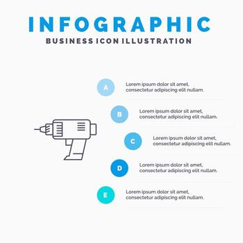 Drill Power Machine Cordless Electronics Line icon with 5 steps presentation infographics Background vector