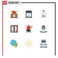 Mobile Interface Flat Color Set of 9 Pictograms of retro home diet furniture buildings Editable Vector Design Elements