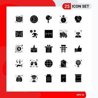 Solid Glyph Pack of 25 Universal Symbols of human alert search bell clock Editable Vector Design Elements