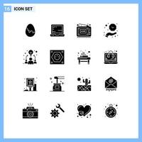 16 Thematic Vector Solid Glyphs and Editable Symbols of idea save time live time hand Editable Vector Design Elements