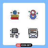 conjunto de 4 iconos de interfaz de usuario modernos símbolos signos para libros aprendizaje a distancia globo mapa boletín electrónico elementos de diseño vectorial editables vector