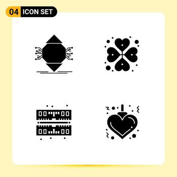 4 Universal Solid Glyphs Set for Web and Mobile Applications ubicomp computer computer heart rose ram Editable Vector Design Elements