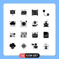 Modern Set of 16 Solid Glyphs and symbols such as cloud energy ladder hardware cord Editable Vector Design Elements
