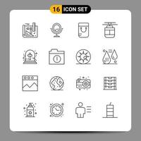 User Interface Pack of 16 Basic Outlines of tomb halloween cross school graveyard cross transportation Editable Vector Design Elements