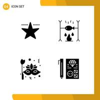 4 Solid Glyph concept for Websites Mobile and Apps cinema carnival dinner vacation circus Editable Vector Design Elements