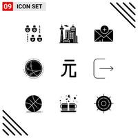 Pack of 9 creative Solid Glyphs of yuan currency chat network connection Editable Vector Design Elements