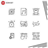 User Interface Pack of 9 Basic Outlines of hours timer coffin quarter watch Editable Vector Design Elements