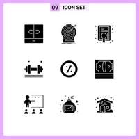 User Interface Pack of 9 Basic Solid Glyphs of ecommerce gym targeting exercise dumbell Editable Vector Design Elements