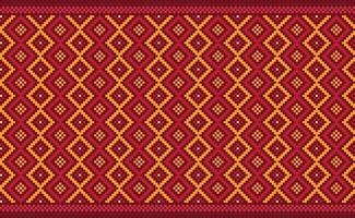 patrón étnico de píxeles, fondo nórdico de bordado vectorial, hermoso estilo geométrico nativo, textura boho de patrón rojo y naranja, diseño para textiles, tela, cerámica, cortina, arte de pared vector