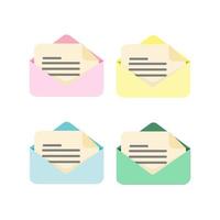 Set of 4 colors flat envelopes on white background. vector