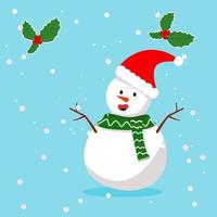 Snowman enjoying with falling snow outdoor vector