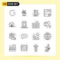 16 íconos creativos para el diseño moderno de sitios web y aplicaciones móviles receptivas. 16 signos de símbolos de contorno sobre fondo blanco. paquete de 16 iconos. vector