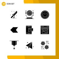 9 Icon Set. Solid Style Icon Pack. Glyph Symbols isolated on White Backgound for Responsive Website Designing. vector