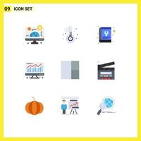 User Interface Pack of 9 Basic Flat Colors of movie grid manual economy computer Editable Vector Design Elements