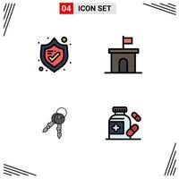 Universal Icon Symbols Group of 4 Modern Filledline Flat Colors of protection door architecture mario home Editable Vector Design Elements