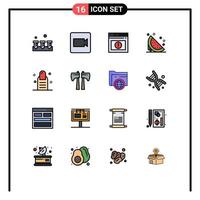 Universal Icon Symbols Group of 16 Modern Flat Color Filled Lines of pedicure watermelon alert sweet fruit Editable Creative Vector Design Elements