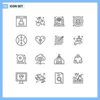 Modern Set of 16 Outlines and symbols such as sport real estate farming house science Editable Vector Design Elements