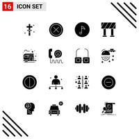 Modern Set of 16 Solid Glyphs Pictograph of camping bus way remove bus block Editable Vector Design Elements