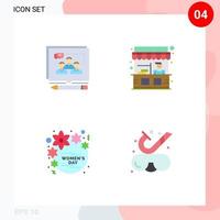 Pictogram Set of 4 Simple Flat Icons of analysis day convince stall gift Editable Vector Design Elements