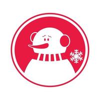 señal redonda de muñeco de nieve. emblema de la insignia de letras de tipografía navideña. diseño de logotipo vectorial para postal, invitación, tarjeta de felicitación, afiche, regalo. vector