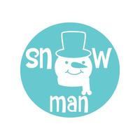 Snowman round sign. Christmas  typography lettering badge emblem. Vector logo design for postcard, invitation, greeting card, poster, gift.