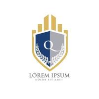 Q Initial law firm with shield logo vector template