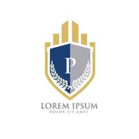 P Initial law firm with shield logo vector template