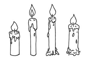 juego de velas encendidas. ilustración de garabato clipart dibujado a mano para tarjeta, logotipo, diseño vector