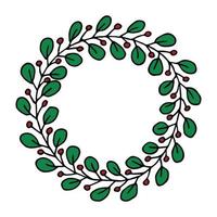 marco dibujado a mano de rama con bayas y hojas. garabato de corona de navidad. imágenes prediseñadas de invierno. vector