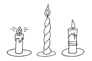 juego de velas encendidas. ilustración de garabato clipart dibujado a mano para tarjeta, logotipo, diseño vector