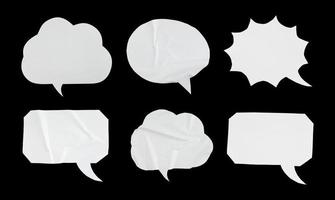 Bubble speech shape in white paper texture. Set of balloon text isolated for retro comic and design element. photo