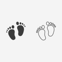 vector de icono de pies de bebé. recién nacido, huella, símbolo de signo de pies de niños