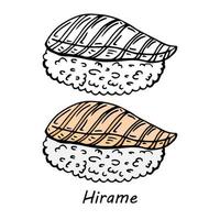 Hirame sushi Flounder fish on black background vector