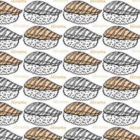 pattern of hirame sushi with colored sketch style on white background vector