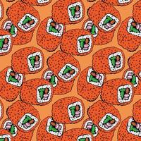 Masago pattern with orange sushi isolated on white background vector