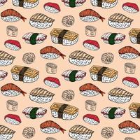 sushi and rolls pattern isolated on white background vector