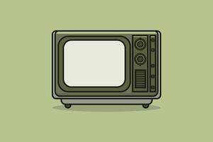 Ilustración de vector de televisión electrónica retro vintage. concepto de icono de objeto de tecnología vintage. vista frontal del diseño del vector de televisión sobre fondo verde.