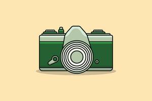 Digital Camera vector illustration. Summer traveling camera icon concept. Modern digital device with lens vector design. Photography camera device on light orange background.