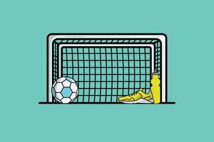 Goal Net, Soccer Ball, Shoe, Mineral Water Bottle vector illustration. Sport objects icon concept. Collection of sports objects vector design.