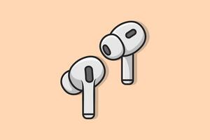 Modern Wireless Headphones pair vector illustration. Recreation technology objects icon concept. White color air pods for smartphone on light orange background.