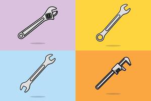 Set of Mechanic Working tools vector illustration. Adjustable wrench, Pipe Wrench and Wrench tool vector design. Automobile, car repairing service logo design. Working tool equipment icon concept.