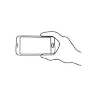 Hand hold phone organic handdrawn line art element vector