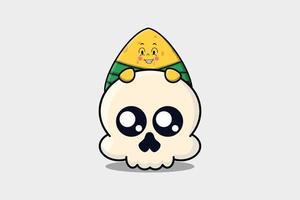 Cute Chinese rice dumpling cartoon hiding in skull vector