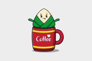 Chinese rice dumpling character in a coffee cup vector