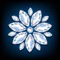 flor de copo de nieve hecha de diamantes. piedras preciosas en forma de flor. decoración de joyas para navidad y año nuevo. Ilustración de neón realista en 3d. vector de fondo azul.