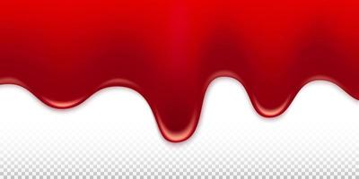 Blood, ketchup, paint flowing from above isolated on transparent background. Vector illustration transparent background